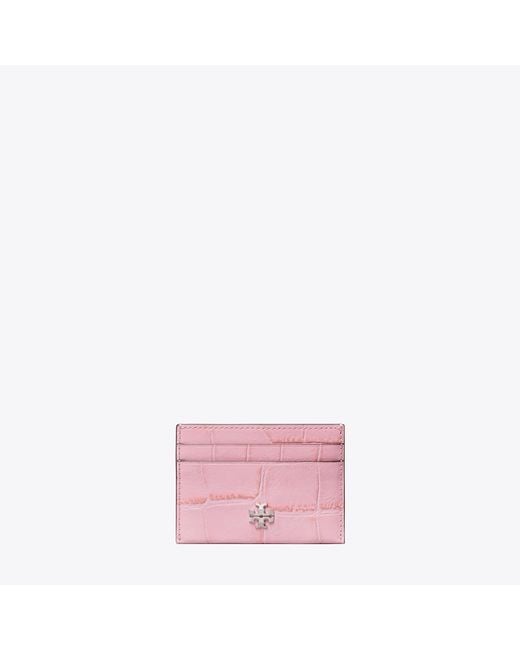 Tory Burch Pink Charlie Croc-Embossed Card Case