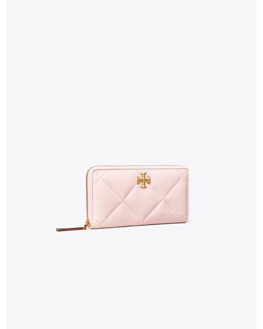 Tory Burch Pink Kira Diamond Quilt Zip Continental Wallet