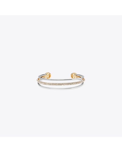 Tory Burch White Icon Pavé Cuff, One Size