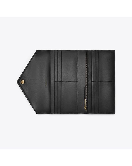 Tory Burch Black T Monogram Leather Envelope Wallet, One Size