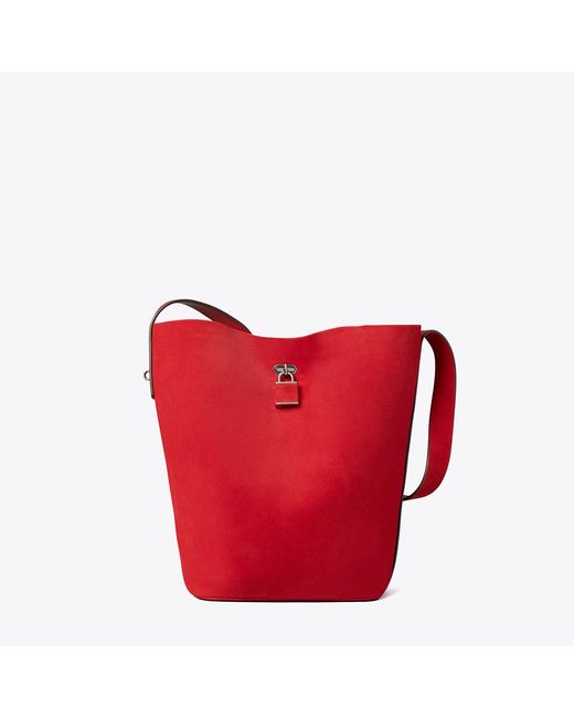 Tory Burch Red Suede Slim Bucket Bag