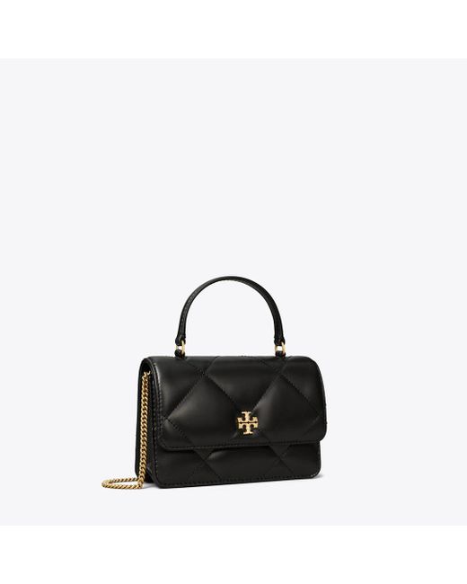 Tory Burch Black Mini Kira Diamond Quilt Top-Handle Crossbody