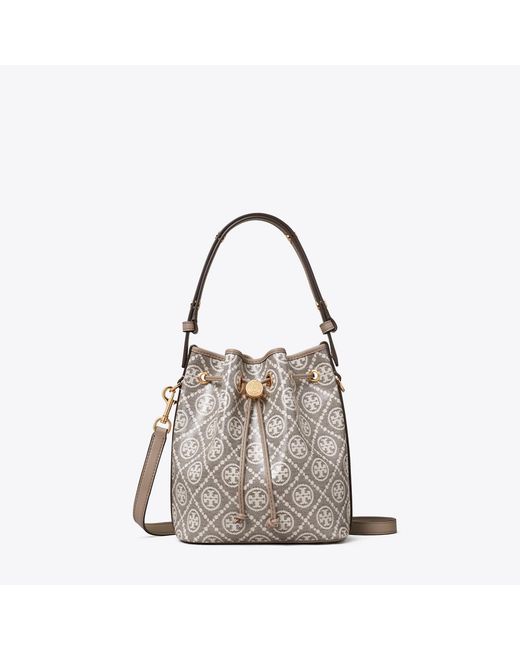 Tory Burch Gray T Monogram Coated Jacquard Bucket Bag, One Size