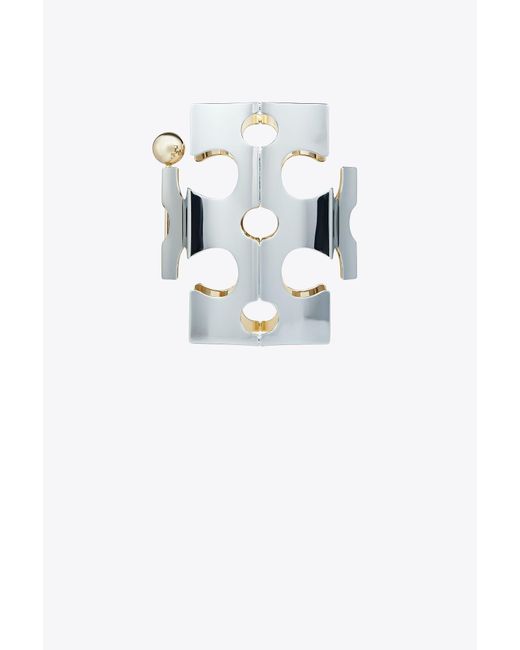 Tory Burch Sheet Metal Double Logo Cuff in Metallic Lyst Canada