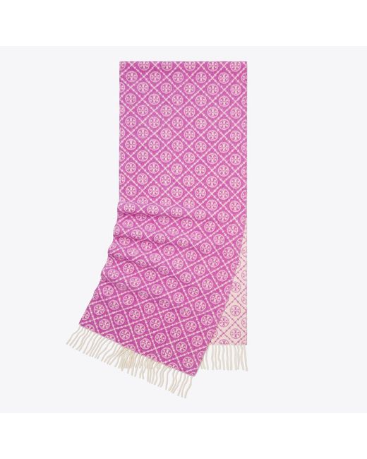 Tory Burch Pink T Monogram Oblong Scarf, One Size