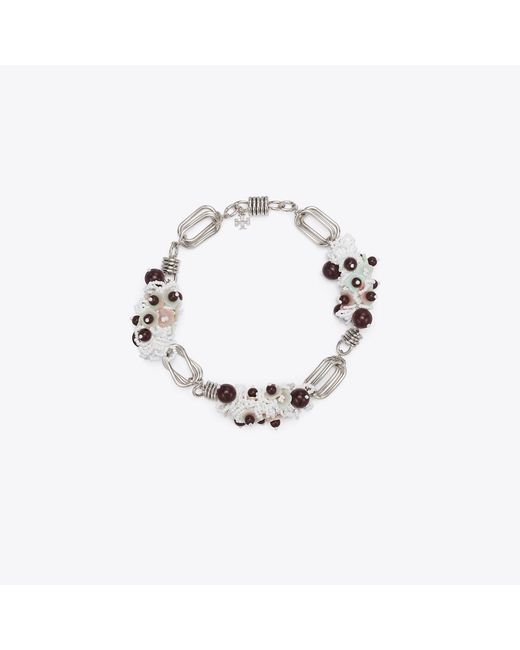 Tory Burch White Large Runway Beaded Necklace
