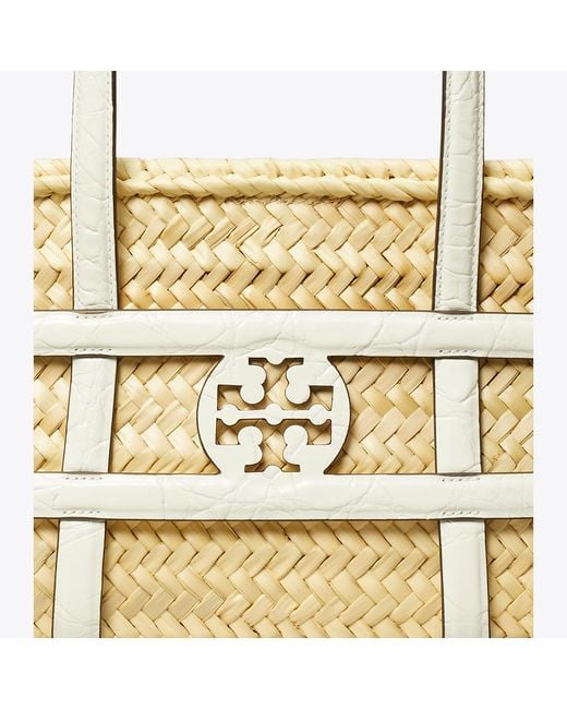 Tory Burch Metallic Small Ella Croc-Embossed Straw Basket, One Size