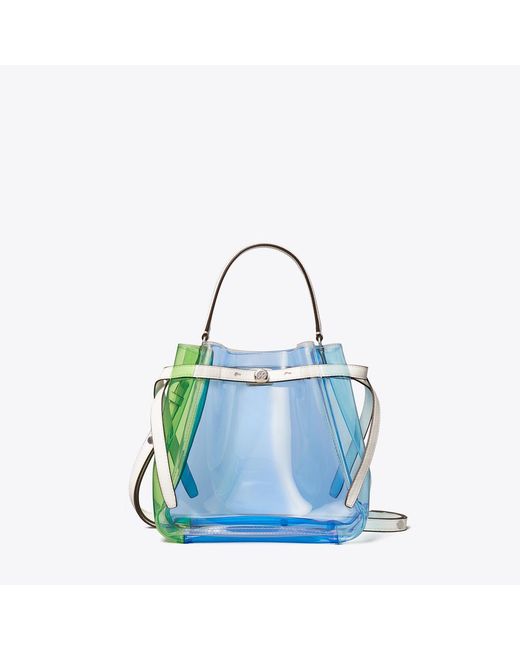 Tory Burch Blue Romy Color-Block Clear Bucket Bag