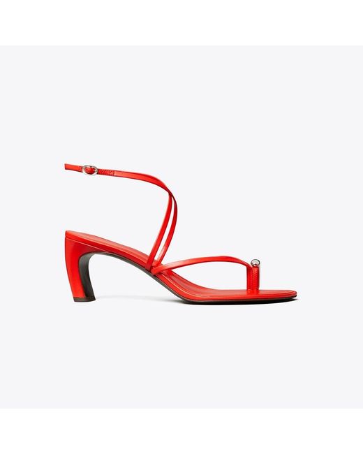 Tory Burch Red Pierced Multi-Strap Heeled Sandal