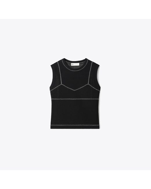 Tory Burch Black Cotton And Nylon Mesh Top