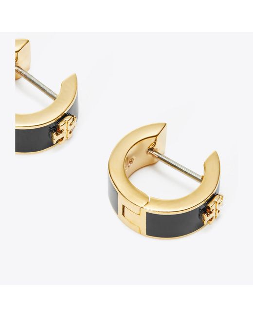 Tory Burch Metallic Icon Enamel Huggie Earrings, One Size