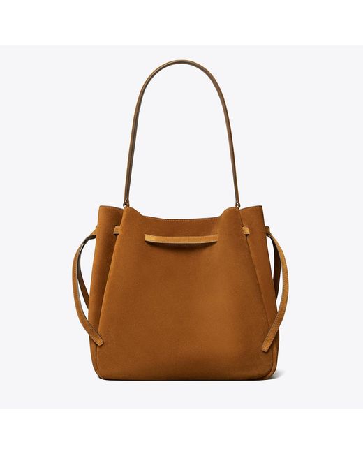 Tory Burch Brown Large Romy Suede Bucket Bag, One Size