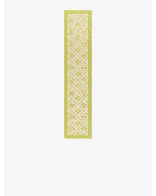 Tory Burch White Double T Monogram Oblong Scarf