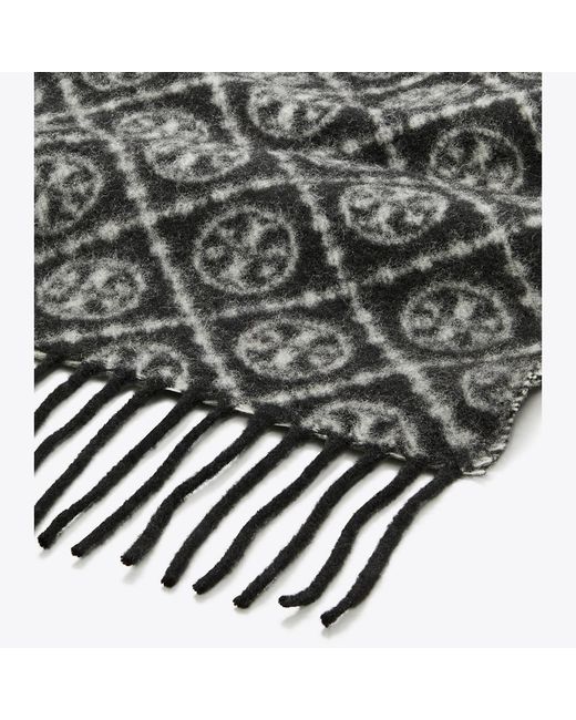 Tory Burch Gray T Monogram Oblong Scarf, One Size