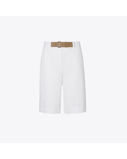 Tory Burch White Belted Cotton Shorts