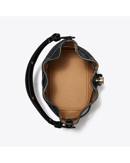 Tory Burch Black T Monogram Pebbled Bucket Bag