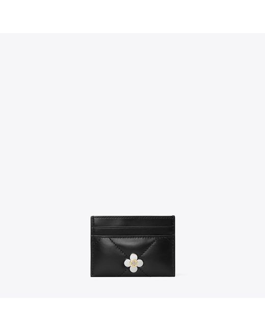 Tory Burch Black Kira Diamond Quilt Clover Card Case