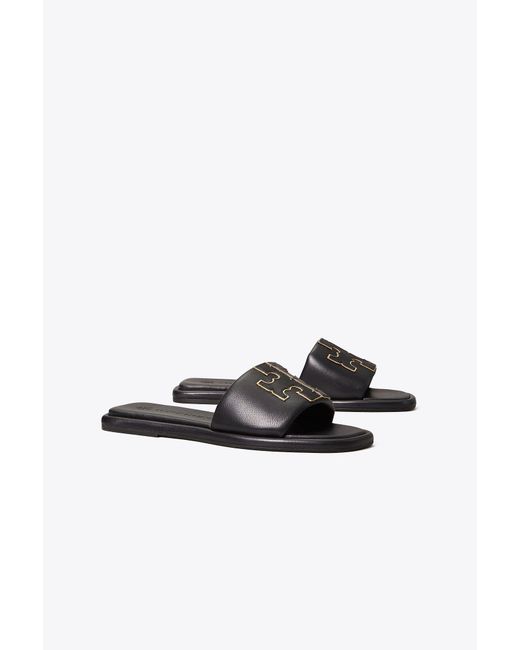 Tory Burch Leather Double T Sport Slide in Black Lyst Canada