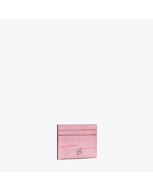 Tory Burch Pink Charlie Croc-Embossed Card Case
