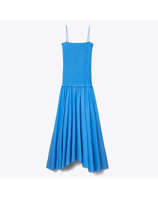 Tory Burch Blue Solid Smocked Dress