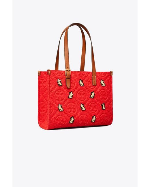 Tory Burch Small T Monogram Embroidered Rabbit Tote