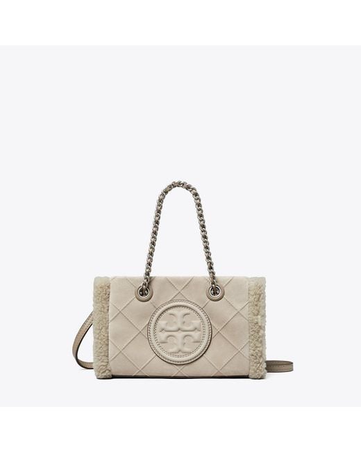 Tory Burch Natural Mini Fleming Soft Shearling Chain Tote, One Size