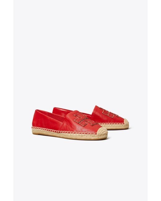 Tory Burch Red Ines Leather Espadrilles