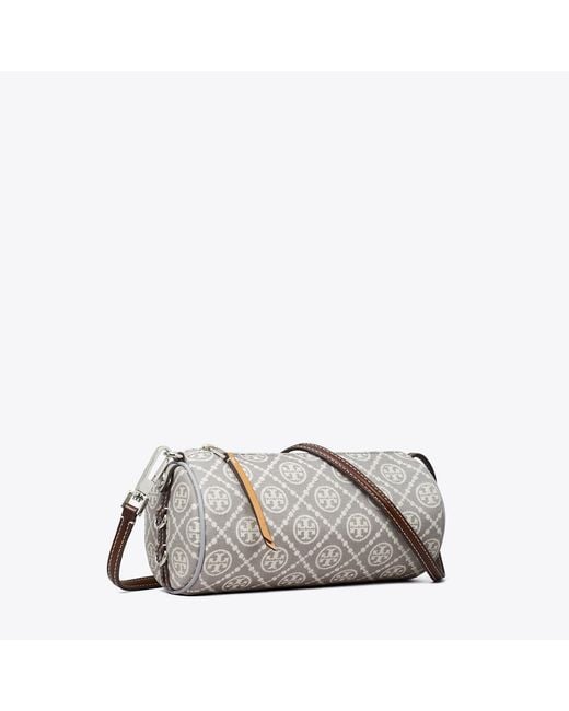 Tory Burch Gray T Monogram Utility Cylinder Bag, One Size