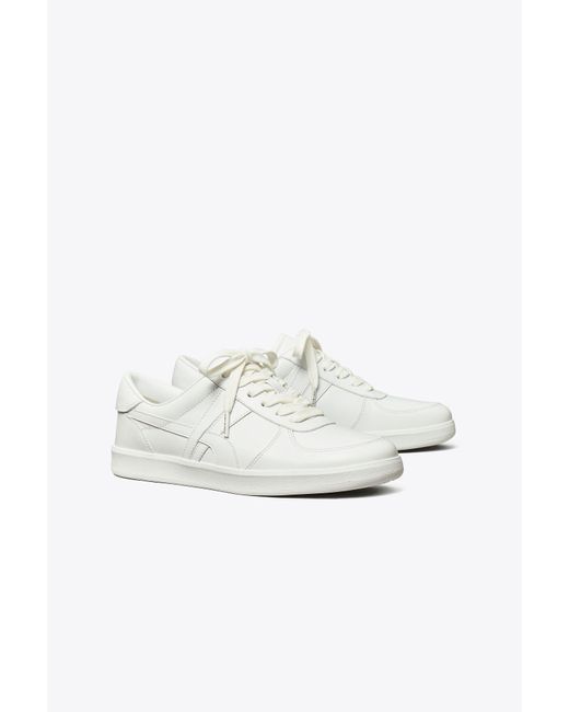 Tory Burch Leather Hank Court Sneaker in White/White/White (White) Lyst Tory Burch Leather Hank Court Sneaker in White/White/White (White) Lyst