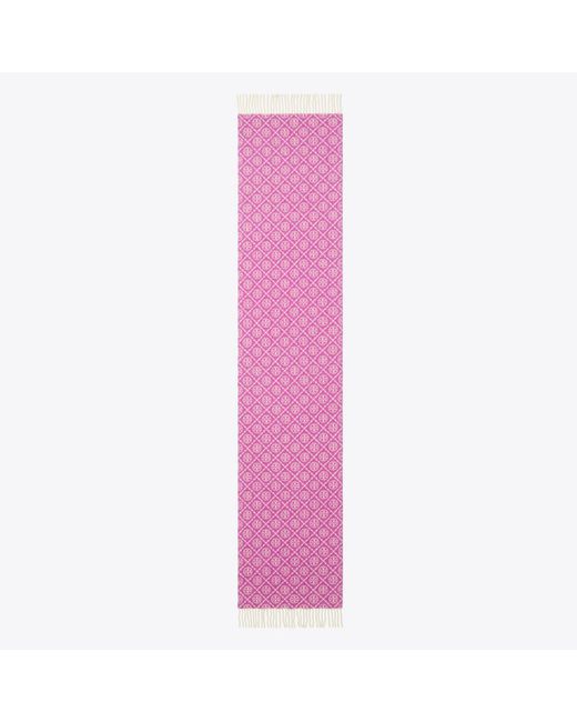 Tory Burch Pink T Monogram Oblong Scarf, One Size
