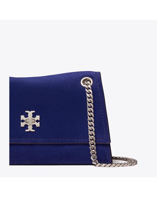 Tory Burch Blue Mini Kira Turnlock Suede Shoulder Bag