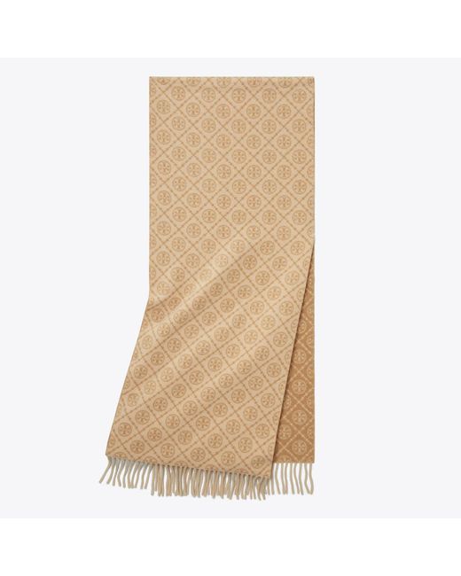 Tory Burch Natural T Monogram Oblong Scarf, One Size