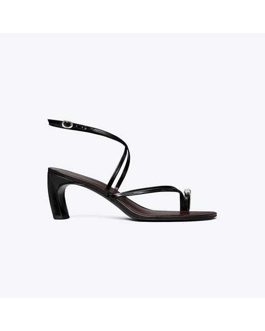 Tory Burch Black Pierced Multi-Strap Heeled Sandal