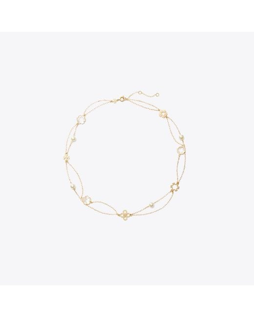 Tory Burch White Forget Me Not Layered Necklace