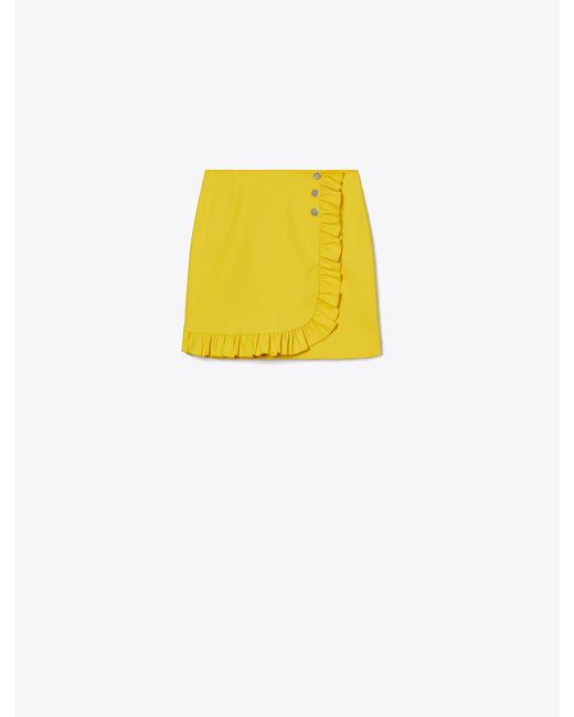 Tory Burch Yellow Tech Twill Ruffle Golf Skirt