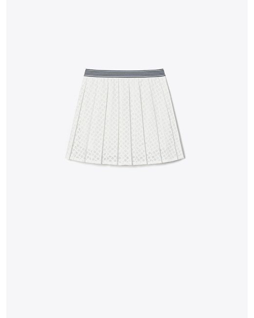 Tory Sport White Pleated Laser-Cut Tennis Skirt