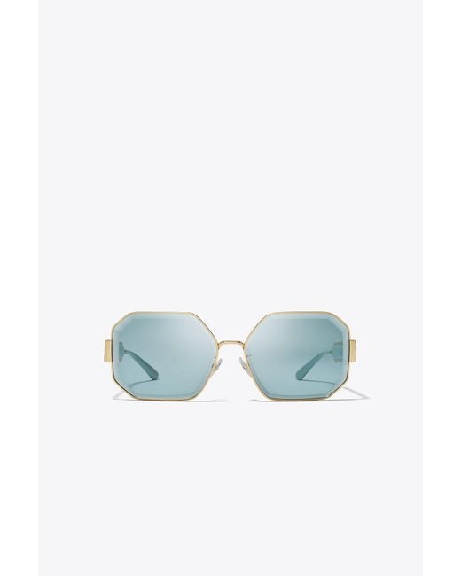 Tory Burch Blue Kira Faceted Geometric Sunglasses
