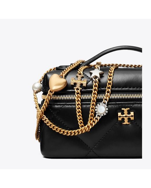 Tory Burch Black Kira Diamond Quilt Charm East-West Vanity Case, One Size