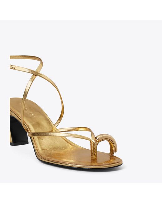 Tory Burch Metallic Pierced Multi-Strap Heeled Sandal