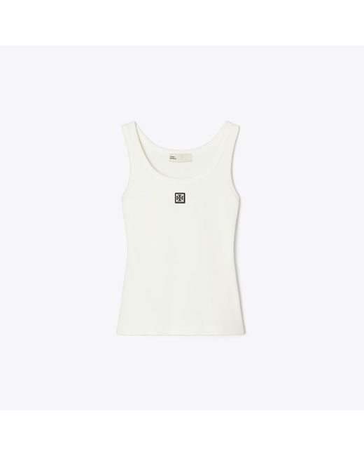 Tory Burch White Cotton Scoop Tank