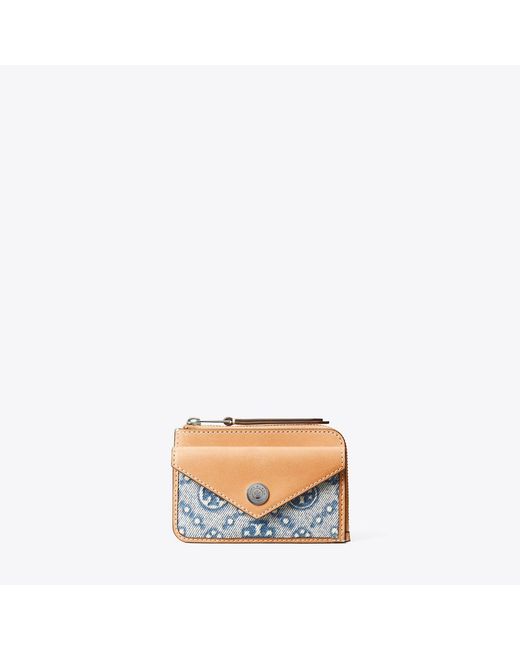 Tory Burch Multicolor T Monogram Denim Zip Card Case