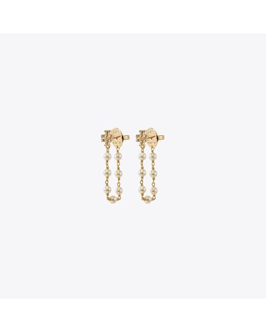 Tory Burch Metallic Moondance Pearl And Chain Earrings