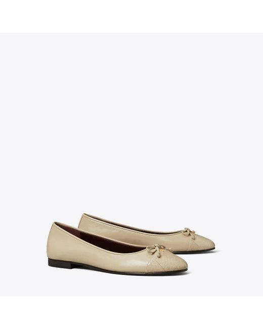 Tory Burch Natural Cap-Toe Ballet