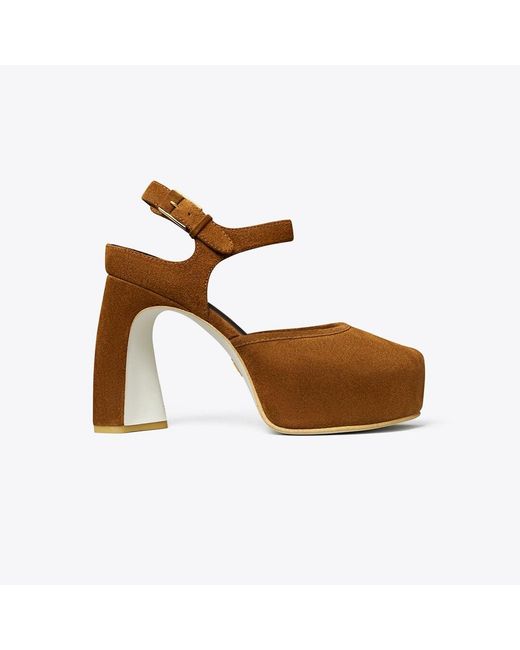 Tory Burch Brown Peep-Toe Platform Sandal
