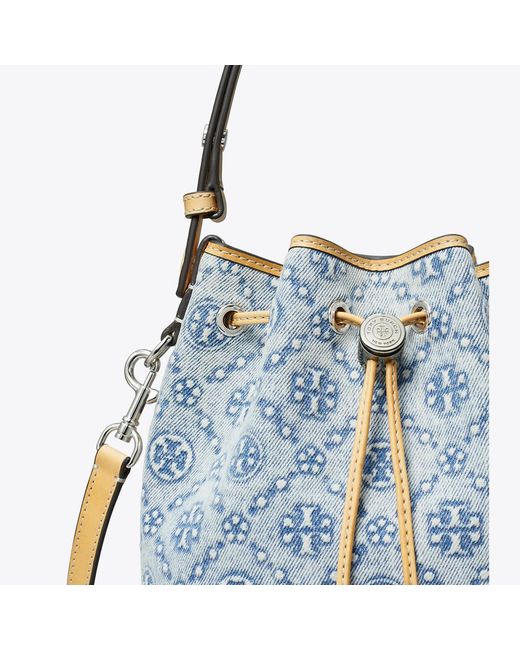 Tory Burch Blue T Monogram Denim Bucket Bag, One Size