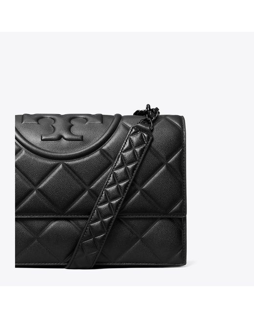 Tory Burch Black Small Fleming Polished-Grain Shoulder Bag, One Size