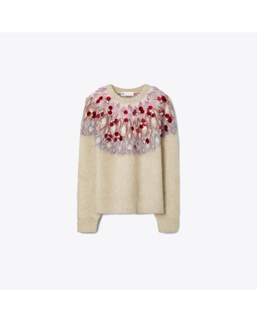 Tory Burch Pink Fair Isle Intarsia Embellished Wool-Blend Jumper