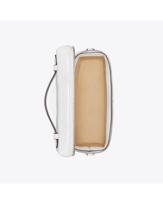 Tory Burch White Kira Diamond Quilt Distressed Vanity Case, One Size