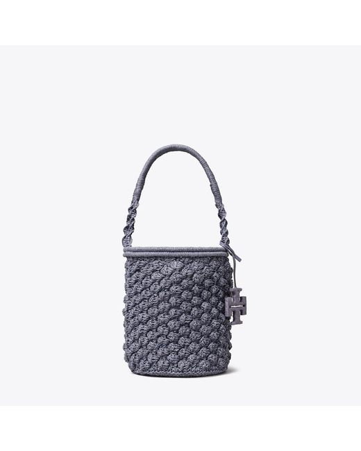 Tory Burch Blue Ella Hand-Crocheted Popcorn Bucket Bag