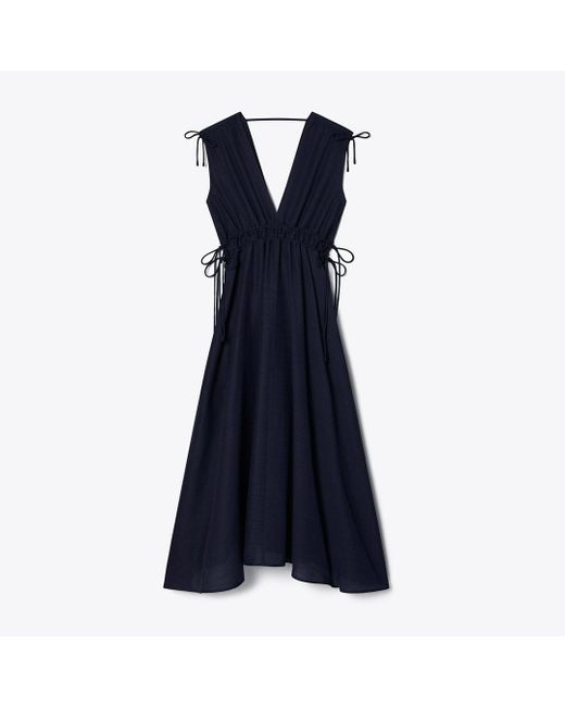 Tory Burch Blue Sleeveless Smocked Dress